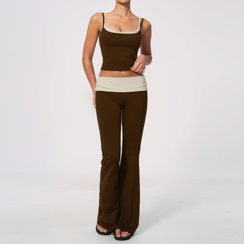Cross-border European and American style sports vest and trousers fitness wear, bare-skin high-waisted tummy control, hip lifting and waist-lifting yoga outfit set 2570