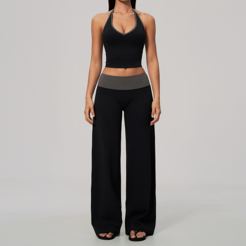Zechuang New Style Brushed Yoga Suit Set Halter Neck Color Block High Waist Tummy Control and Hip Lifting Sports Quick-Drying Fitness Suit 9639