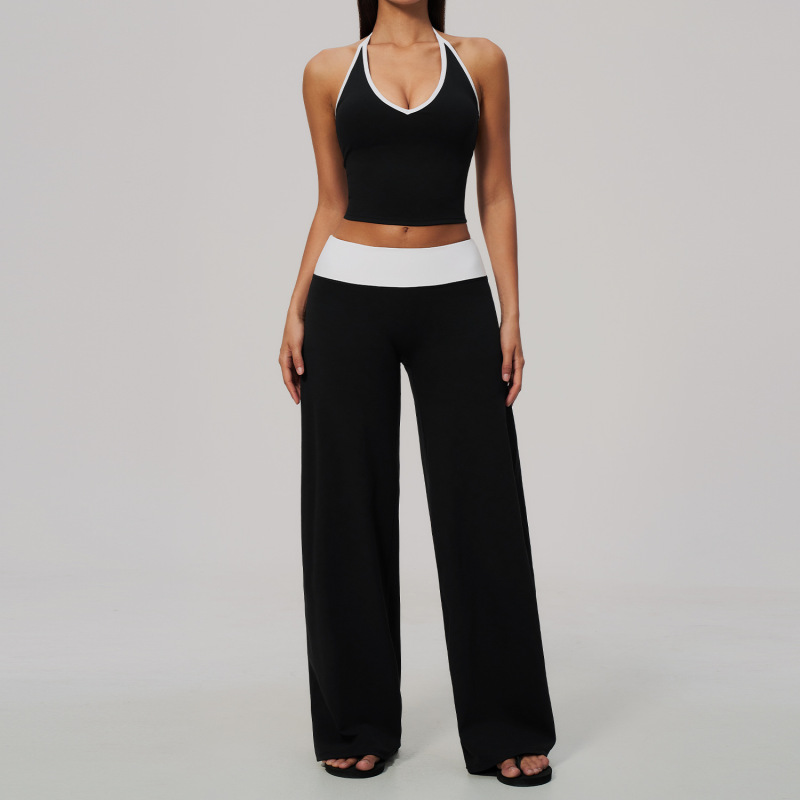 Zechuang New Style Brushed Yoga Suit Set Halter Neck Color Block High Waist Tummy Control and Hip Lifting Sports Quick-Drying Fitness Suit 9639
