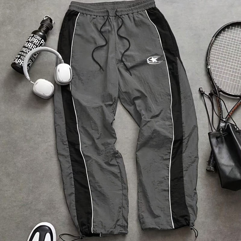 European and American style men's side-panel drawstring quick-drying casual pants for autumn and summer, suitable for outdoor sports, hiking, loose fit, and printed.