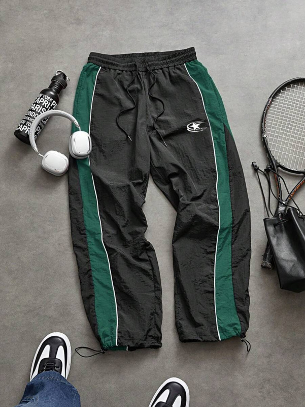 European and American style men's side-panel drawstring quick-drying casual pants for autumn and summer, suitable for outdoor sports, hiking, loose fit, and printed.