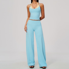 2585 vest + 2585-1 wide-leg pants — Azure blue clashing with yellow
