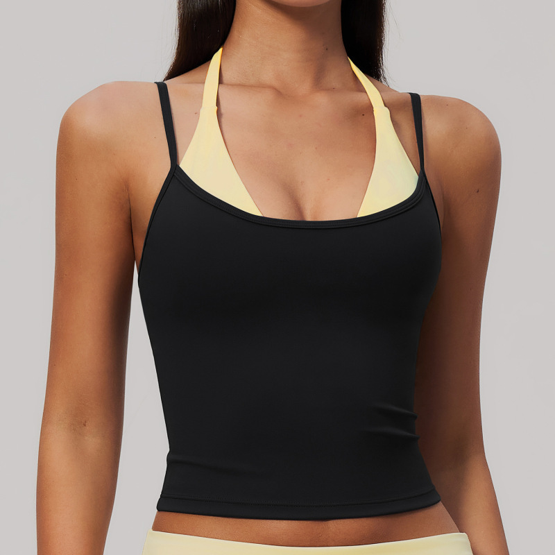Cross-border European and American style color-blocked sports vest with halter neck and multiple shoulder straps for outdoor running, fitness, and yoga 2585