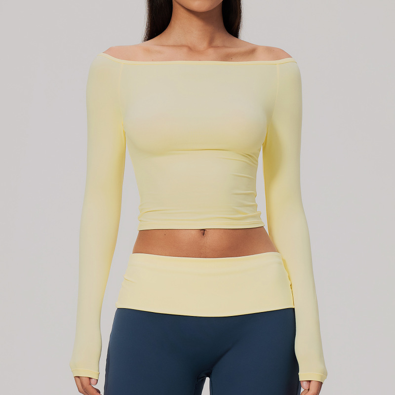 Amazon brushed off-shoulder fitted long-sleeved breathable fitness running sports yoga wear women's 4560