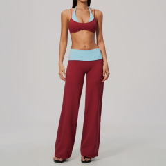 2585 bra + 2585-2 wide-leg pants — pomegranate red clashes with blue