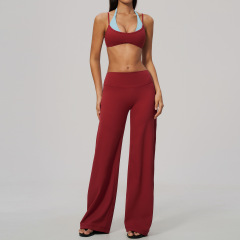 2585 bra + 2585-1 wide-leg pants — pomegranate red and blue