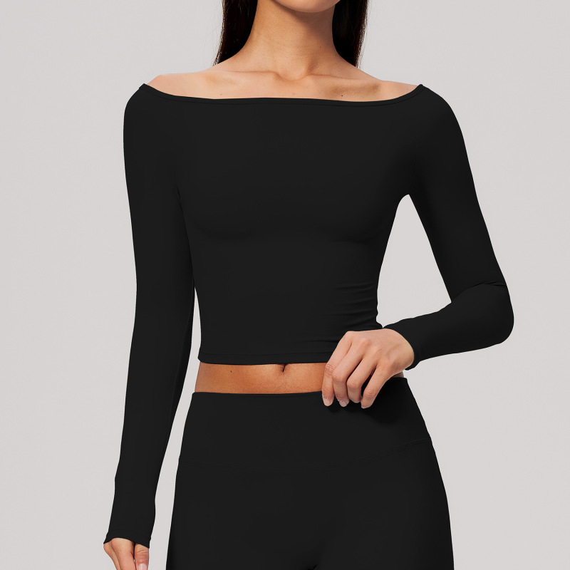 Amazon brushed off-shoulder fitted long-sleeved breathable fitness running sports yoga wear women's 4560
