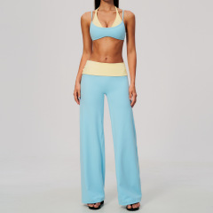 2585 bra + 2585-2 wide-leg pants — Azure blue clashes with yellow