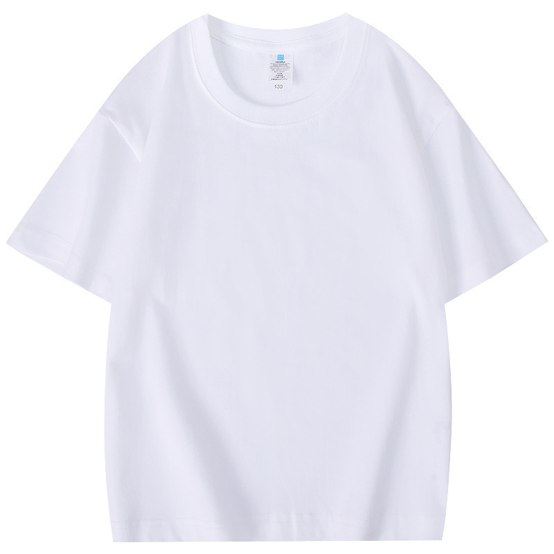230g Children's Round Neck Pure Cotton T-Shirt, Customizable with Logo Printing, Sports Meet Advertising Shirt, Class Uniform, Summer Camp Short Sleeve