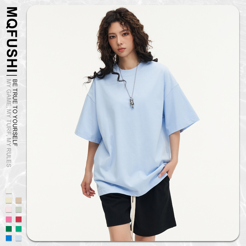 350g Heavyweight Crew Neck White T-Shirt, European Size, Short Sleeve, Logo Print, Plus Size, Men's Sports Casual Innerwear