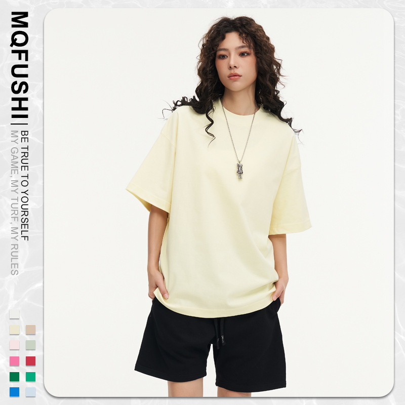 350g Heavyweight Crew Neck White T-Shirt, European Size, Short Sleeve, Logo Print, Plus Size, Men's Sports Casual Innerwear