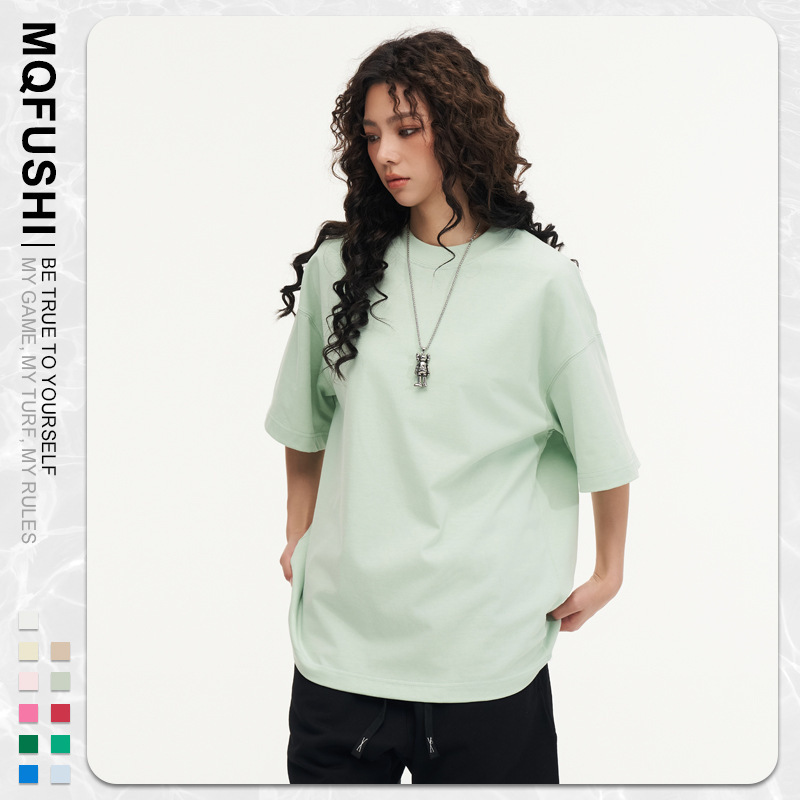 350g Heavyweight Crew Neck White T-Shirt, European Size, Short Sleeve, Logo Print, Plus Size, Men's Sports Casual Innerwear