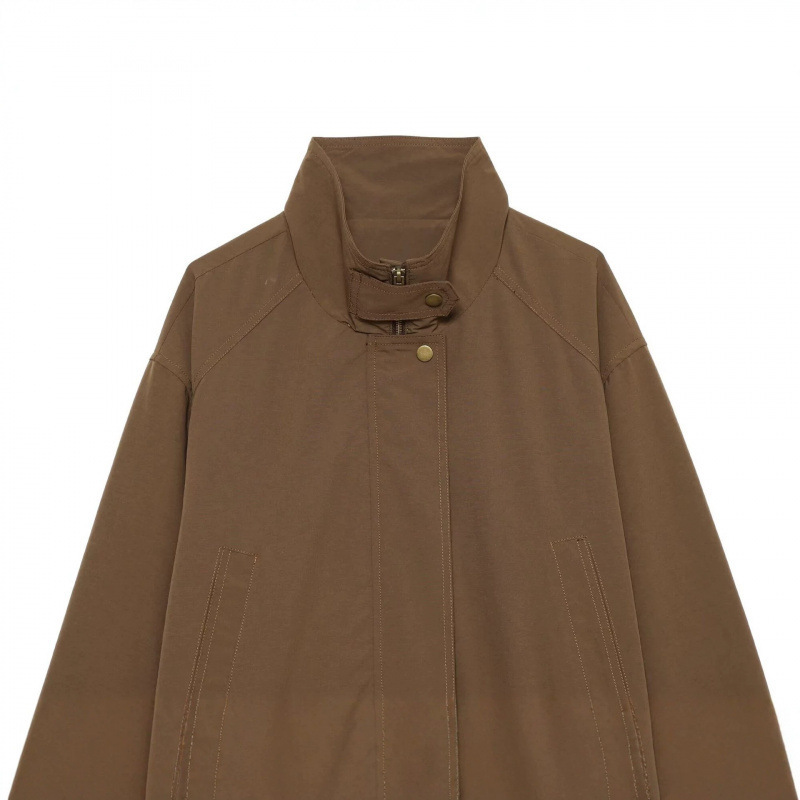 European and American style new women's fashion workwear-style stand-up collar pleated silhouette trench coat