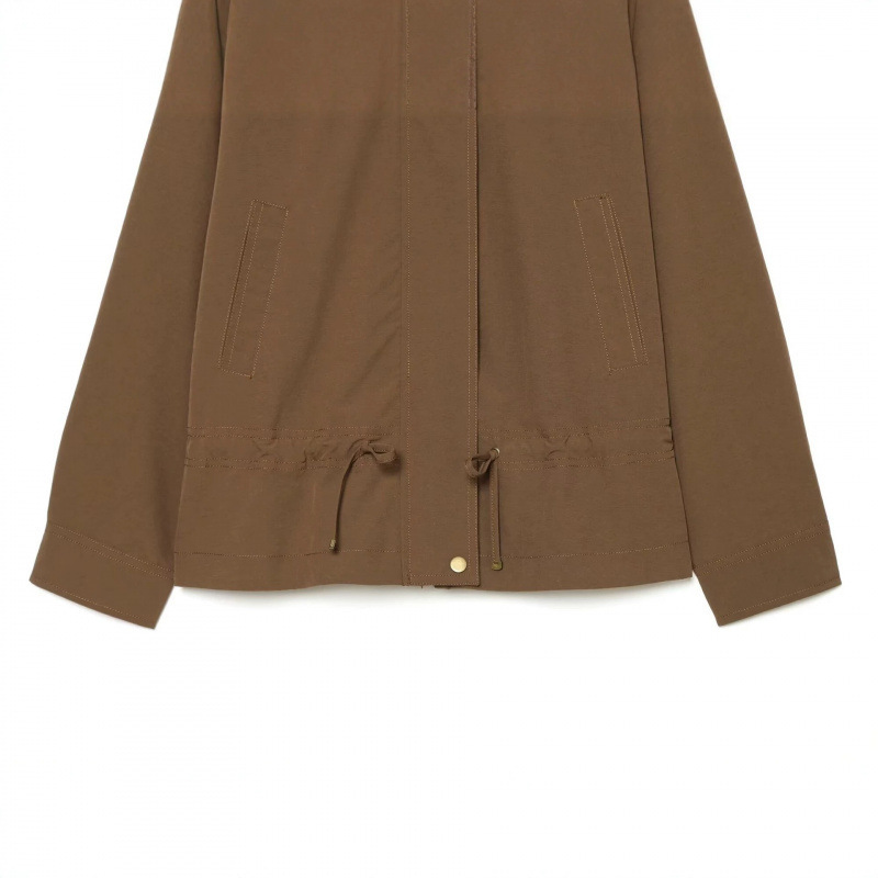 European and American style new women's fashion workwear-style stand-up collar pleated silhouette trench coat