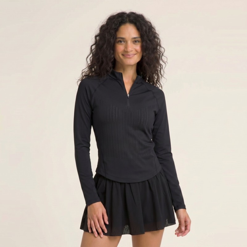 Laser Perforated Breathable Tennis Top for Women, Half-Zip Stand-Up Collar Long-Sleeved Quick-Drying Shirt, Golf Badminton Sports T-Shirt