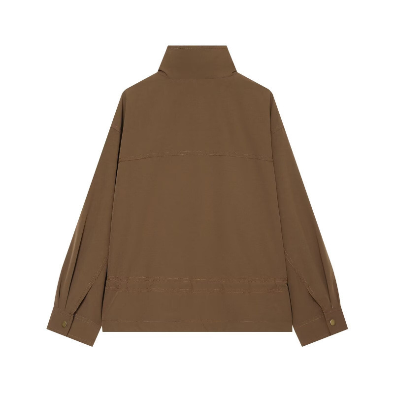 European and American style new women's fashion workwear-style stand-up collar pleated silhouette trench coat