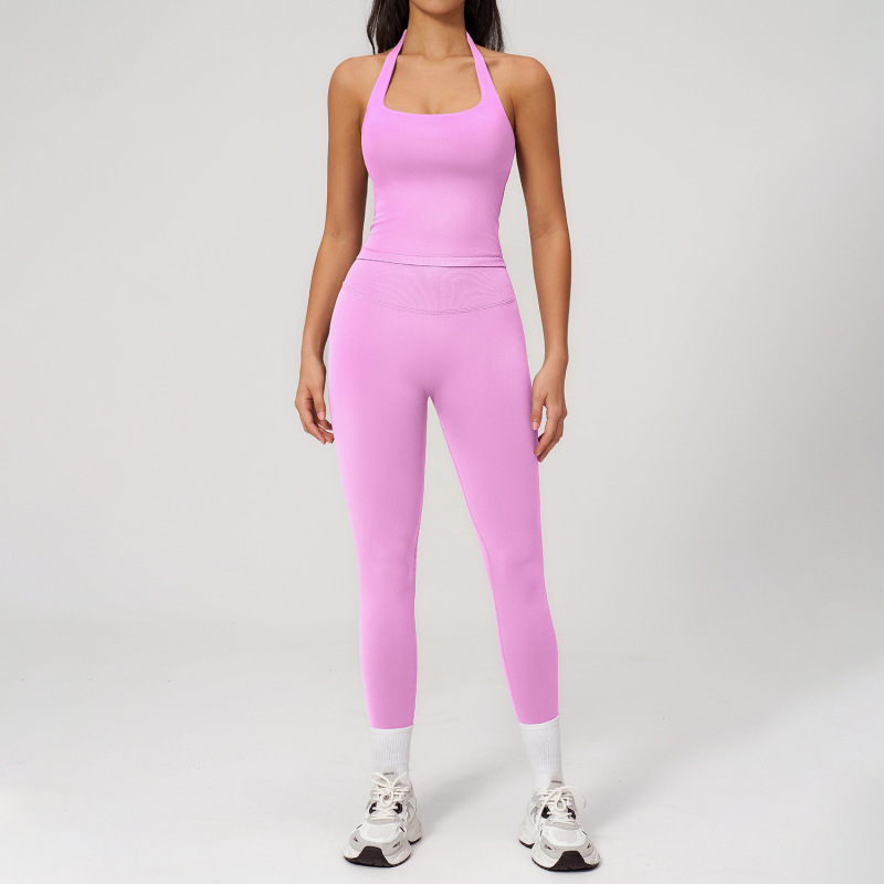 Highly elastic and quick-drying sports vest set, beautiful back yoga set for women, seamless knitted tight-fitting casual fitness wear 7790