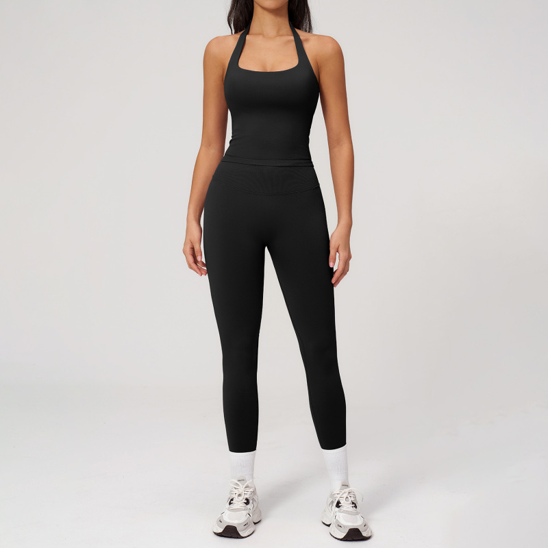 Highly elastic and quick-drying sports vest set, beautiful back yoga set for women, seamless knitted tight-fitting casual fitness wear 7790