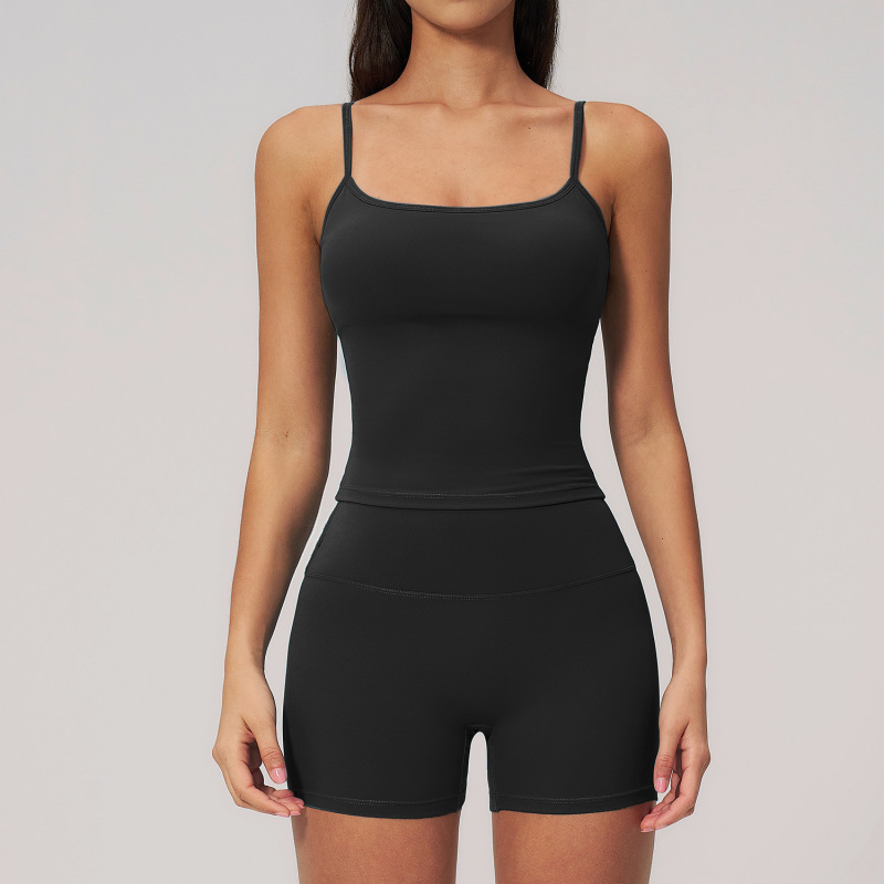 Creamy texture brushed anti-shock sports vest set, high-waisted butt-lifting fitness wear, European and American yoga outfit set 2551