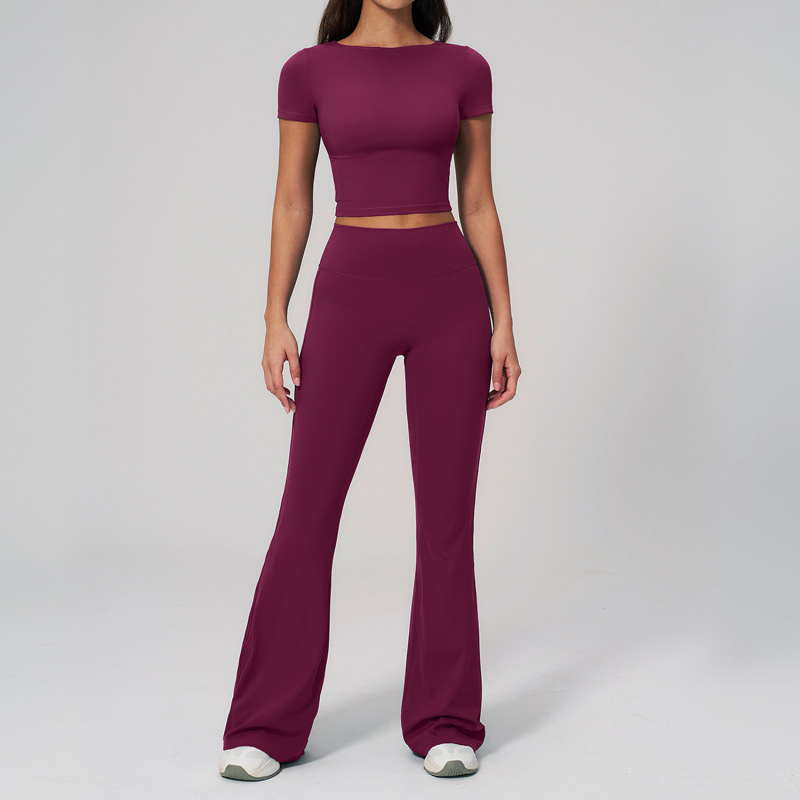 Zechuang Women's Flared Yoga Pants, Short-Sleeved Butt-Lifting Sports Pants, High-Waisted Wide-Leg Fitness Pants, Tight Flared Pants 2551
