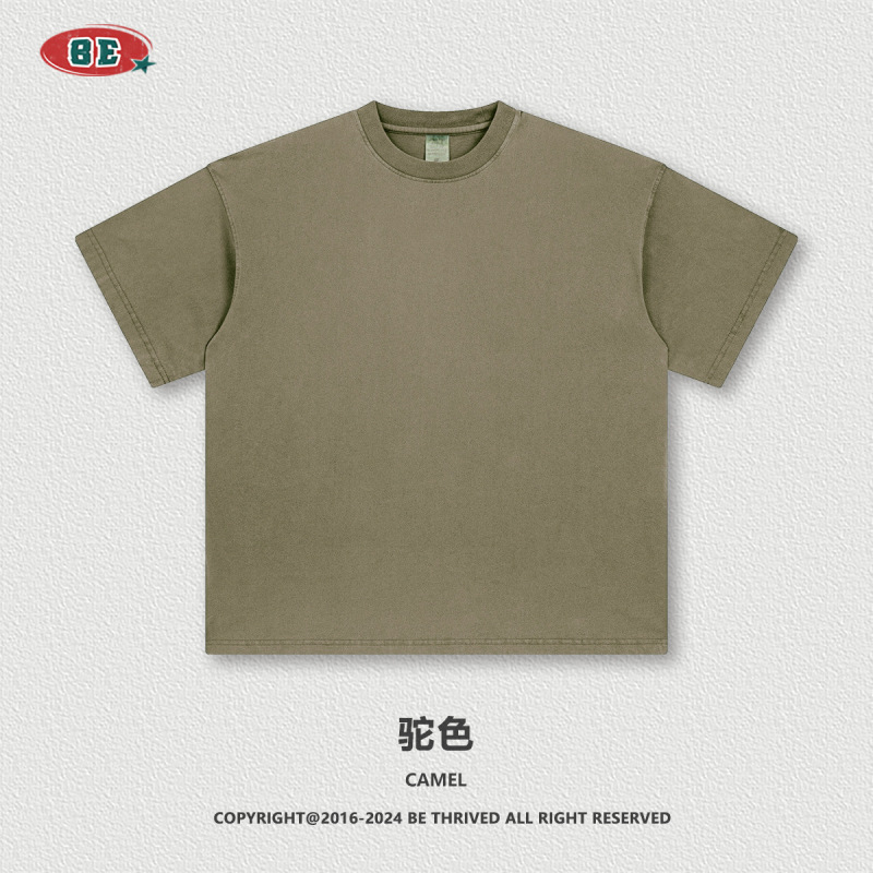 Be Men's Clothing | 2026 American-Style Summer Pure Cotton Retro Solid Color Short-Sleeve Trendy Brand Loose T-Shirt for Teenagers Men