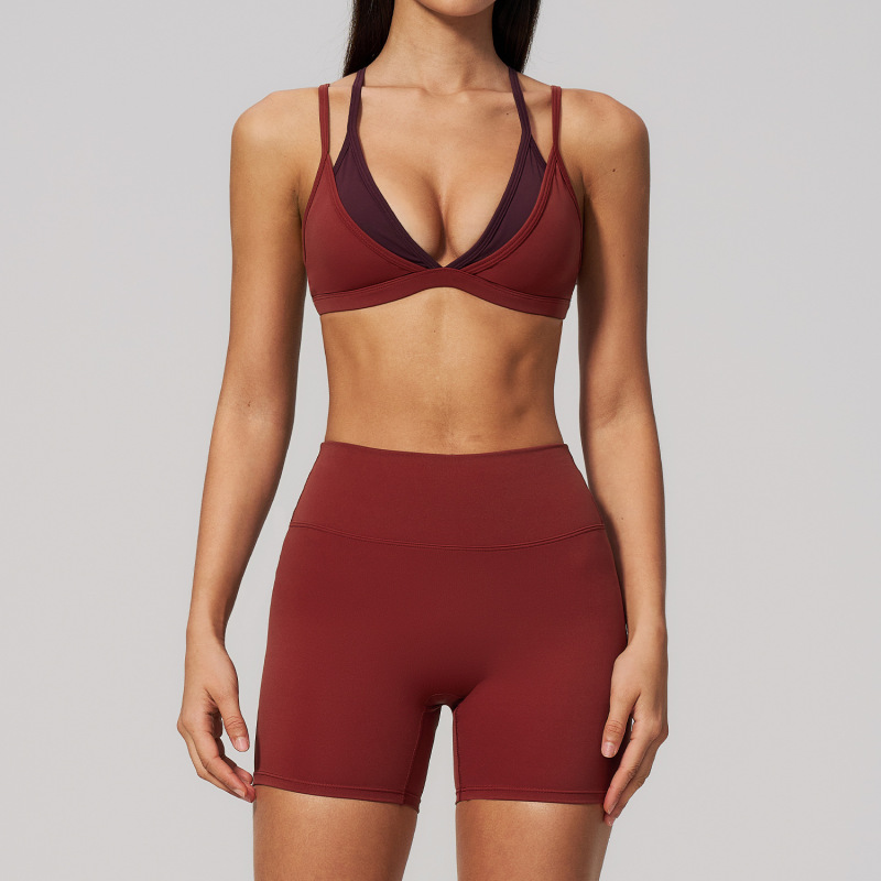 Cross-Border Seamless Triangle Cup Bra Autumn Thin Style Wireless Sports Set Beautiful Back Thin Shoulder Straps Fitness Set 6116