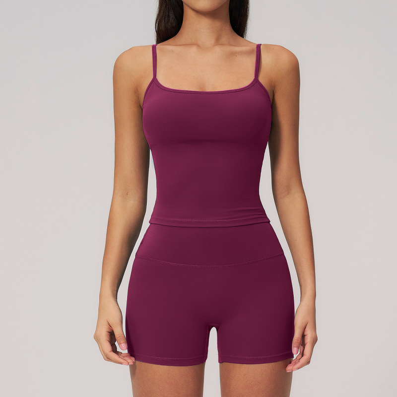 Creamy texture brushed anti-shock sports vest set, high-waisted butt-lifting fitness wear, European and American yoga outfit set 2551