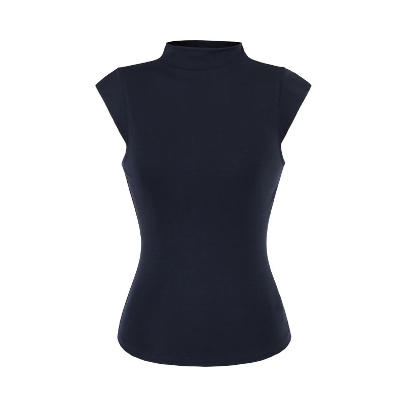 Women's Tencel Half-High Neck Short-Sleeve T-Shirt, 2026 Summer New Style, Slightly Sheer Stand Collar, Tight-Fitting Elastic Short-Sleeve Top