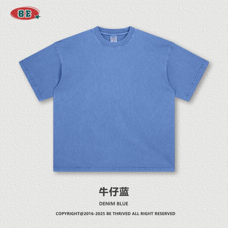 Be Men's Clothing | 2026 American-Style Summer Pure Cotton Retro Solid Color Short-Sleeve Trendy Brand Loose T-Shirt for Teenagers Men
