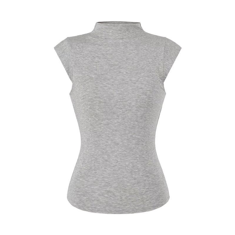 Women's Tencel Half-High Neck Short-Sleeve T-Shirt, 2026 Summer New Style, Slightly Sheer Stand Collar, Tight-Fitting Elastic Short-Sleeve Top