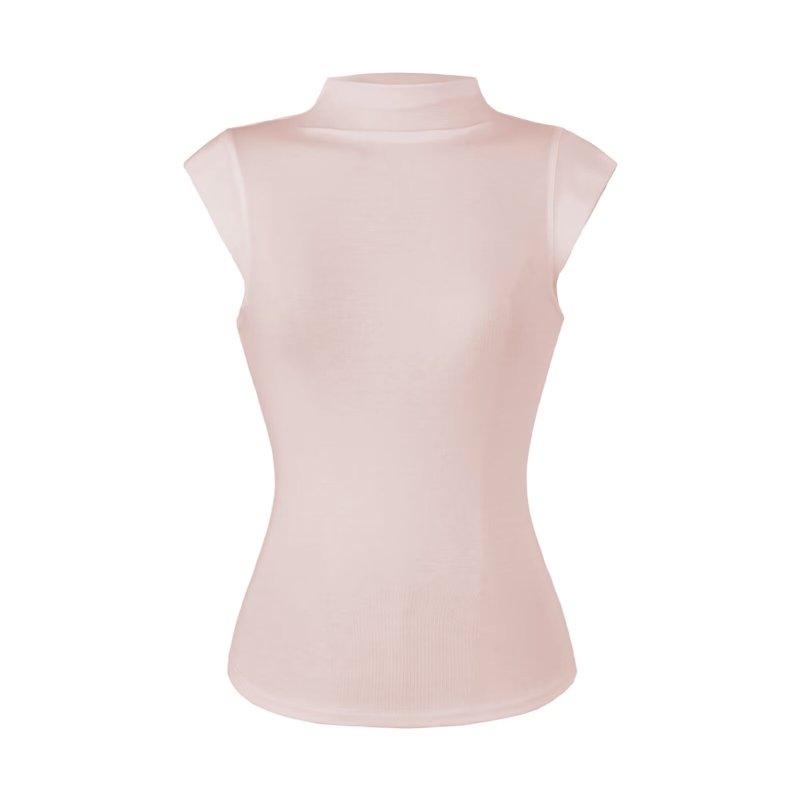 Women's Tencel Half-High Neck Short-Sleeve T-Shirt, 2026 Summer New Style, Slightly Sheer Stand Collar, Tight-Fitting Elastic Short-Sleeve Top