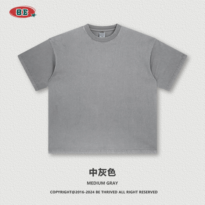 Be Men's Clothing | 2026 American-Style Summer Pure Cotton Retro Solid Color Short-Sleeve Trendy Brand Loose T-Shirt for Teenagers Men