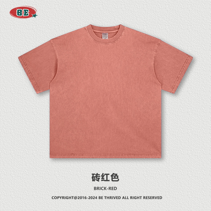 Be Men's Clothing | 2026 American-Style Summer Pure Cotton Retro Solid Color Short-Sleeve Trendy Brand Loose T-Shirt for Teenagers Men