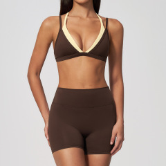 6116-1 bra + 9300 shorts—dark brown with yellow