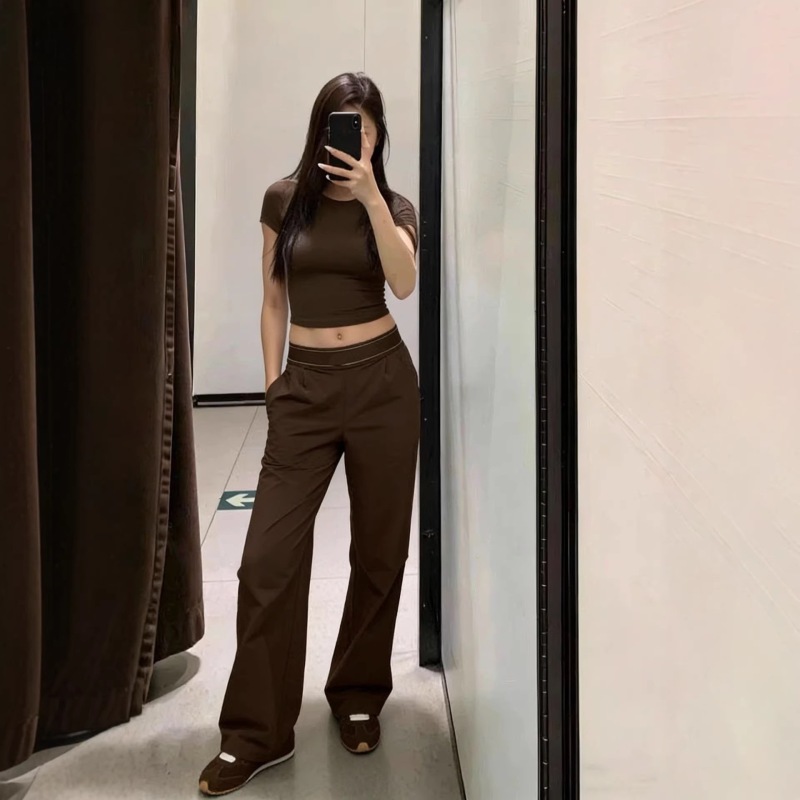 AL brand in-stock quick-drying, casual straight-leg trousers with a drapey woven fabric, stretchy and slimming, perfect for yoga and sports.