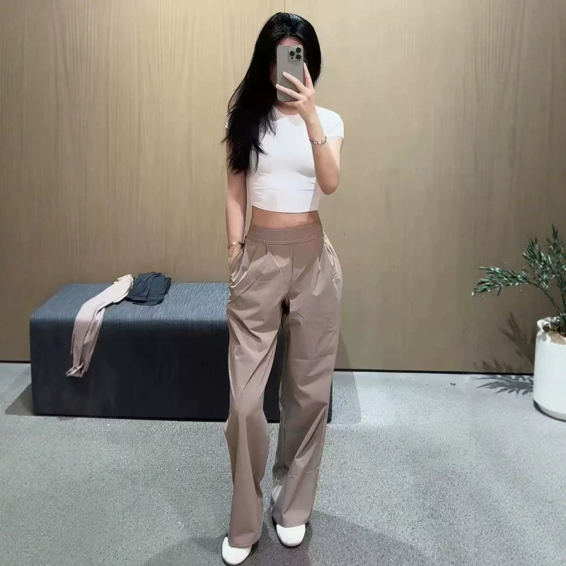 AL brand in-stock quick-drying, casual straight-leg trousers with a drapey woven fabric, stretchy and slimming, perfect for yoga and sports.