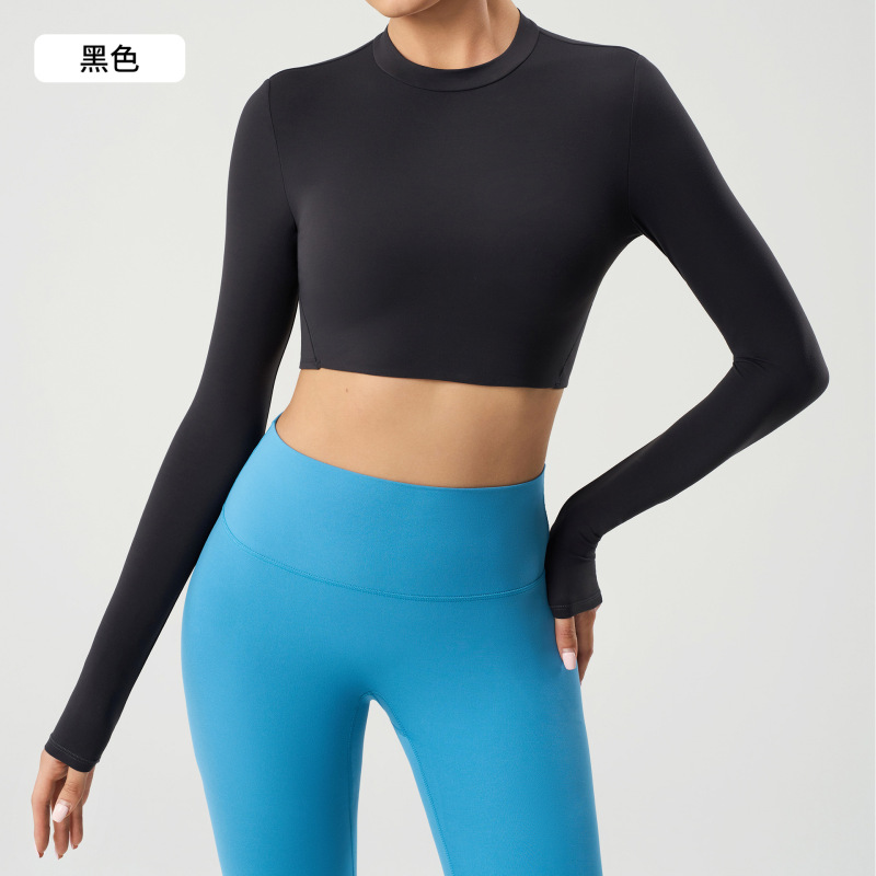 Women's Yoga Outfit, Tight-fitting, Unpadded Long-sleeved Sports T-shirt, Fitness Wear, Cropped Top with Showing Off Abs (DAW173)