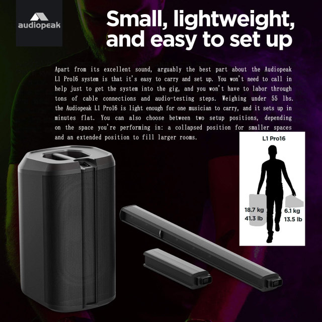 AUDIOPEAK - Portable PA System, built-in mixer, and wireless App control,Portable Line Array Speaker with Integrated Bluetooth