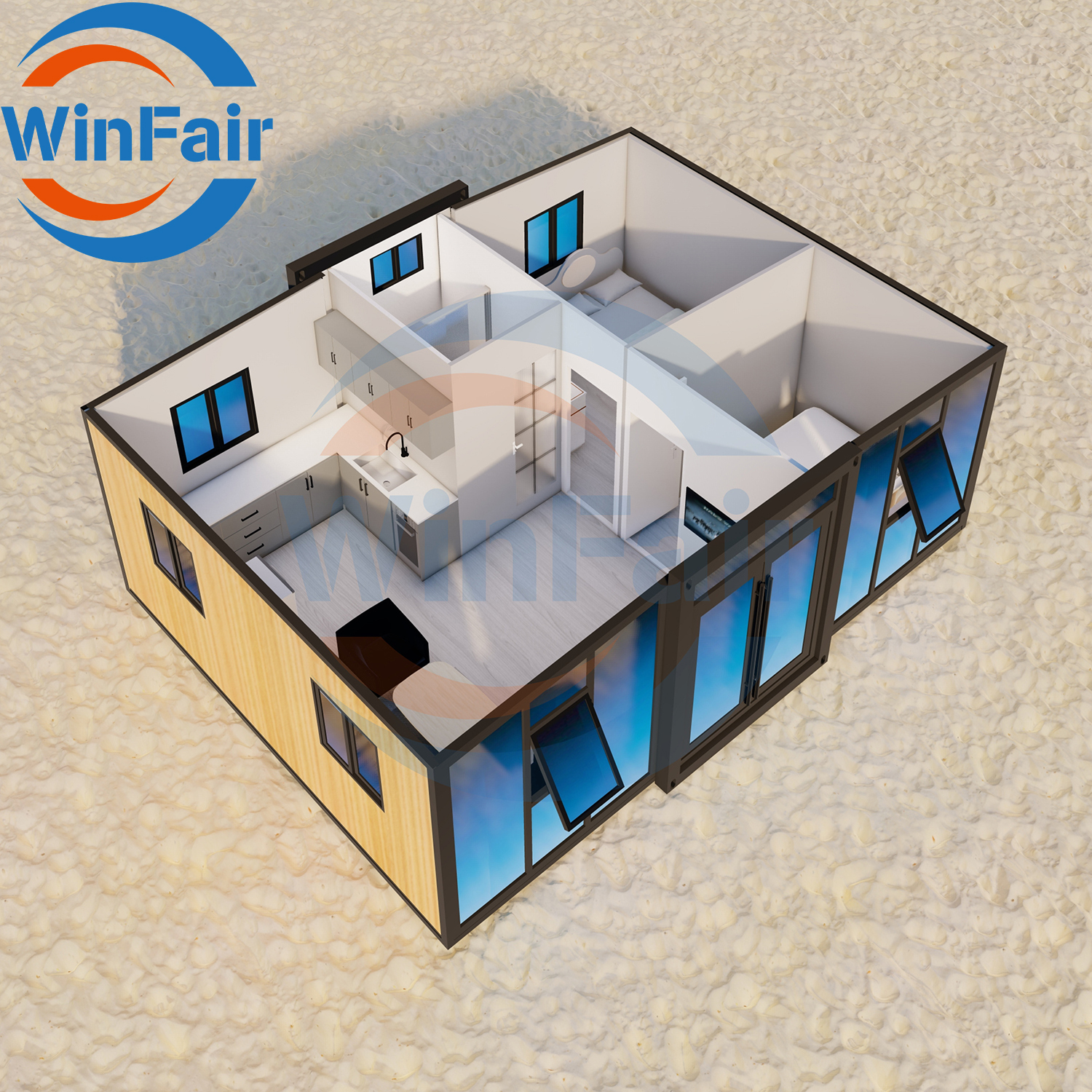 WinFair Mobile Portable Expandable Prefab Modelar Prefabricated Homes Houses 2 Rooms Bedroom With Restroom Container House