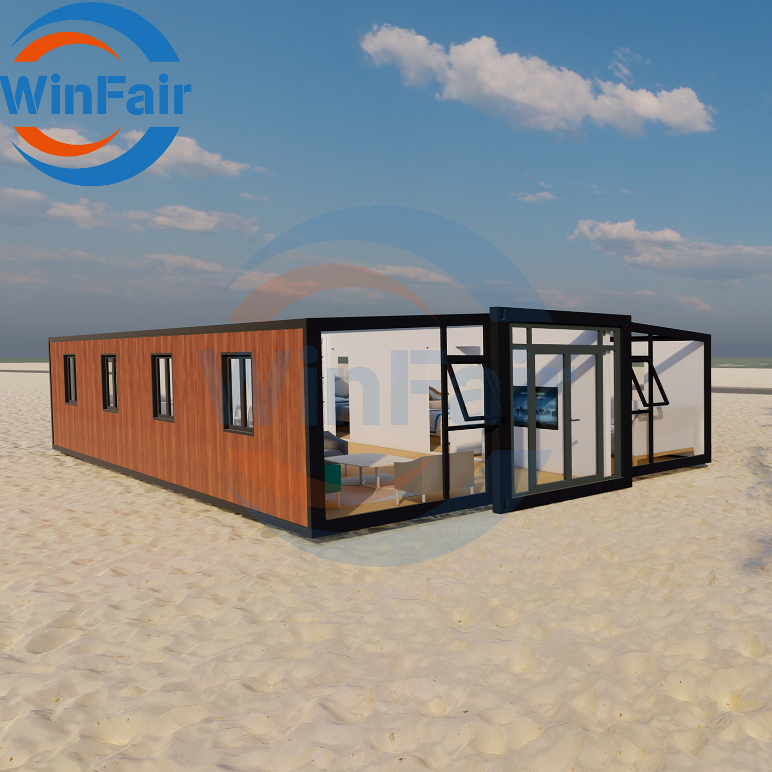 WinFair Portable Container Homes Expandable Tiny House 40Ft Feet Luxury Prefabricated 3 Bedroom Prefab Push Out Container House