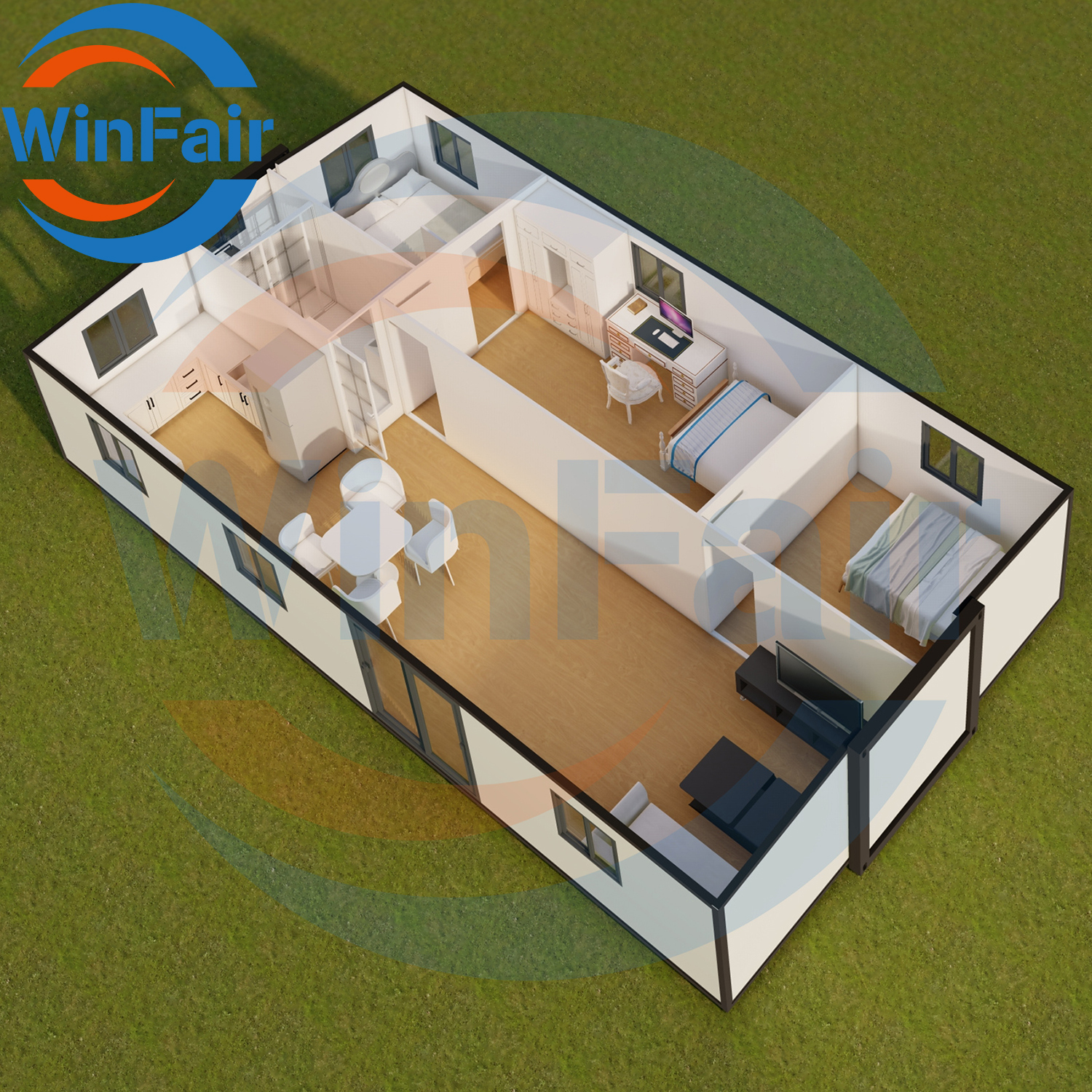 WinFair 40 Foot Foldable Portable Mobile Expandable Prefab House Luxury 3 Bedroom Home Modelar Container House With Restroom