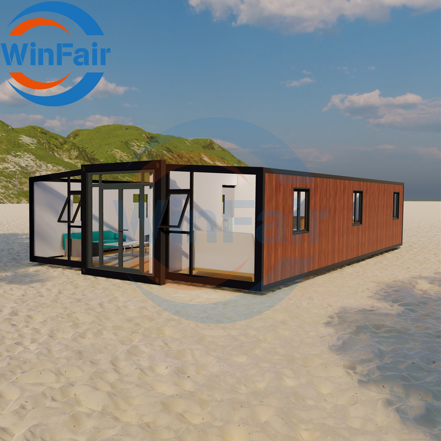 WinFair Portable Container Homes Expandable Tiny House 40Ft Feet Luxury Prefabricated 3 Bedroom Prefab Push Out Container House