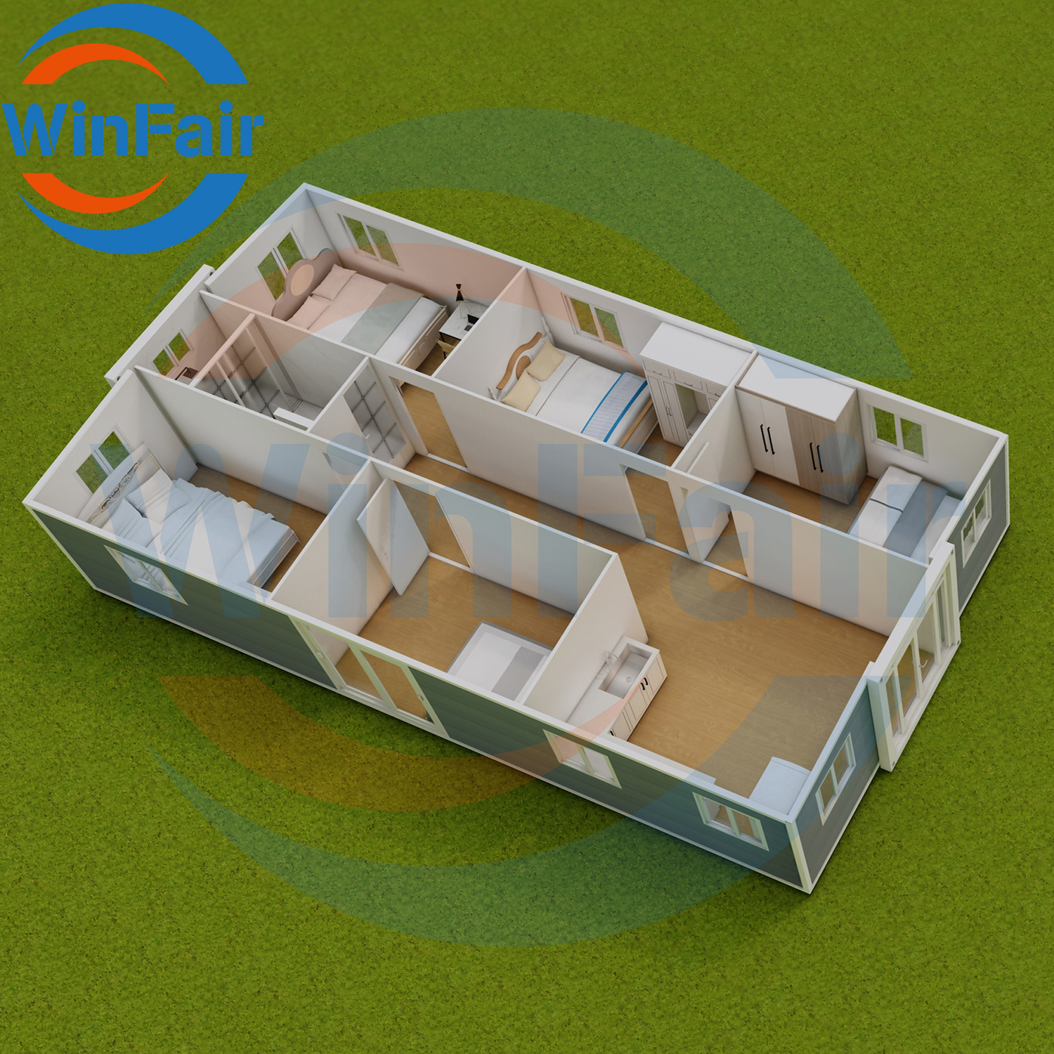 WinFair Tiny House 40Ft Push Out Modular Mobile Homes House 5 Bedroom Shipping Container Luxury Prefabricated Home House