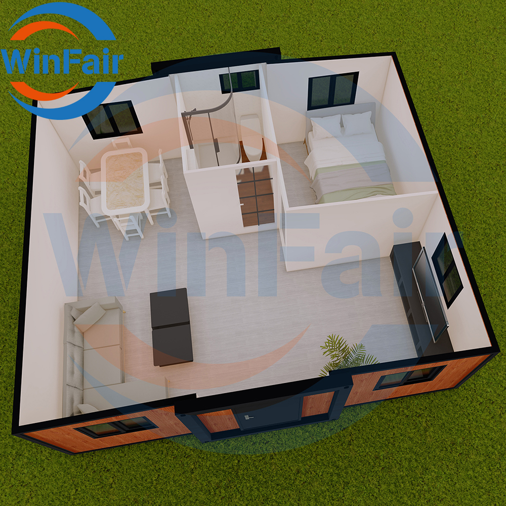 WinFair Extension Container 20Ft Houses Homes Modern Mobile Expansible Prefab Luxury Tiny House With Restroom 1 Bedroom