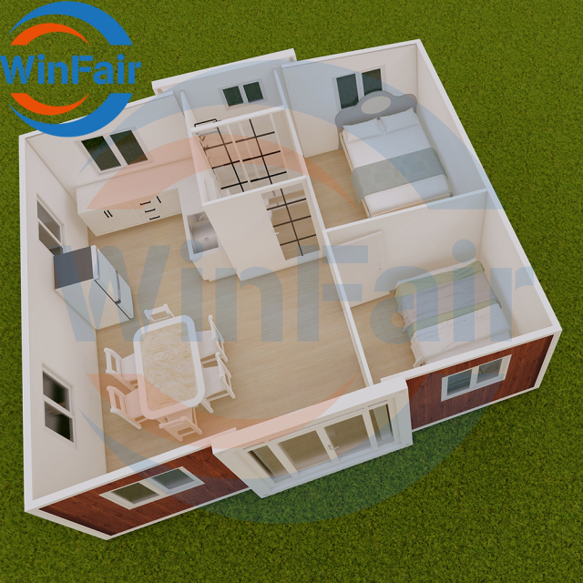 WinFair Extension Container 20Ft Houses Homes Modern Mobile Expansible Prefab Luxury Tiny House With Restroom 1 Bedroom