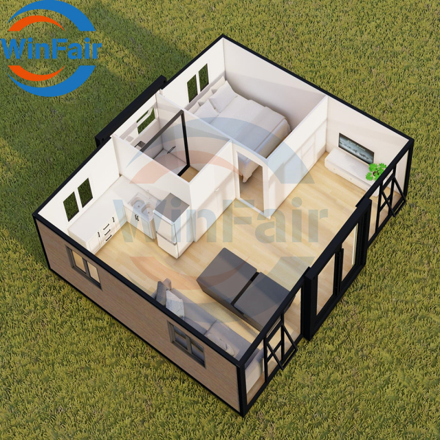 WinFair Foldable Container Expandable Prefabricated Prefab Portable Beach Expansive Houses 1 Room Villas 19Ft X 20Ft To Live In