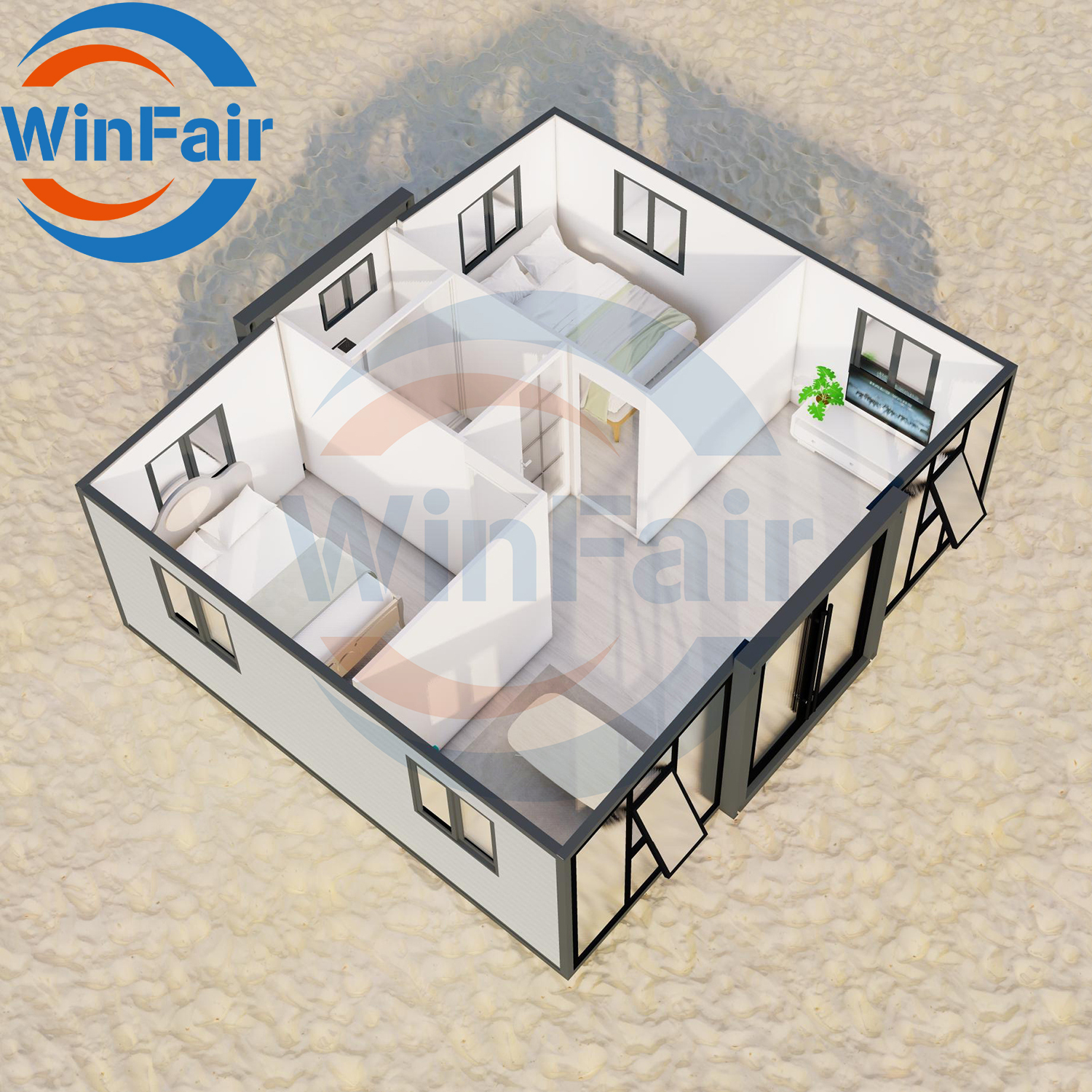 WinFair Expandable Living 20Ft Container Modern Prefabricated Tiny Prefab Portable Beach House 2 Bedroom Luxury With Bathroom