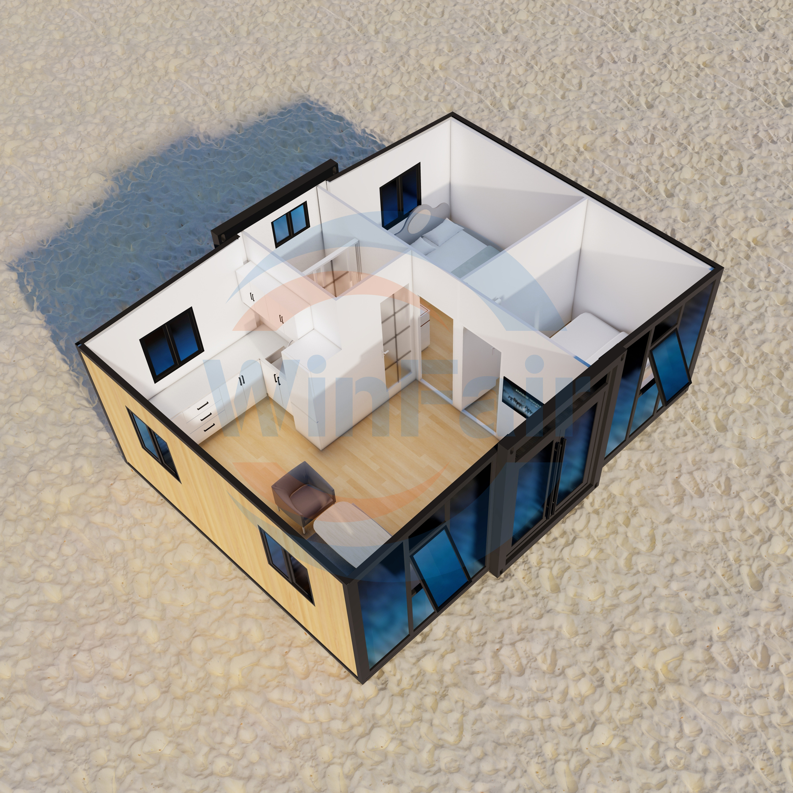 WinFair 20Ft Foldable Portable Homes 2 Bedroom Container Expandable Prefabricated Prefab Beach House Container Villas Under 50k