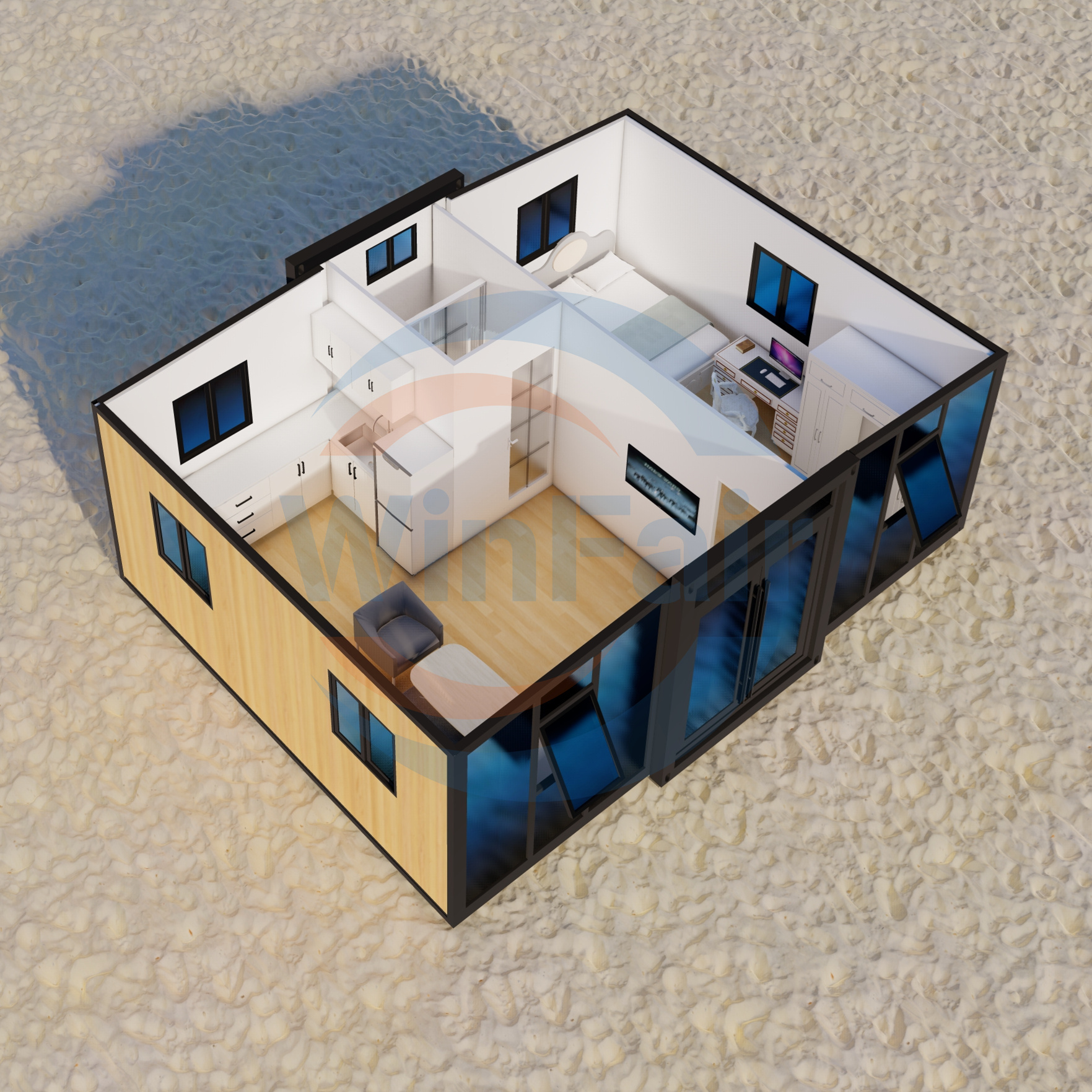 WinFair Portable Australia Foldable Expandable Tiny Homes Prefabricated Container House 19Ft X20Ft Ready Made Houses From China