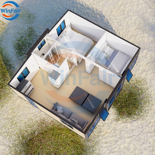 WinFair 20Ft Foldable Mobile Expandable Prefab Living Prefabricated 2 Bedroom Container House Under 50K Ready With Bathroom